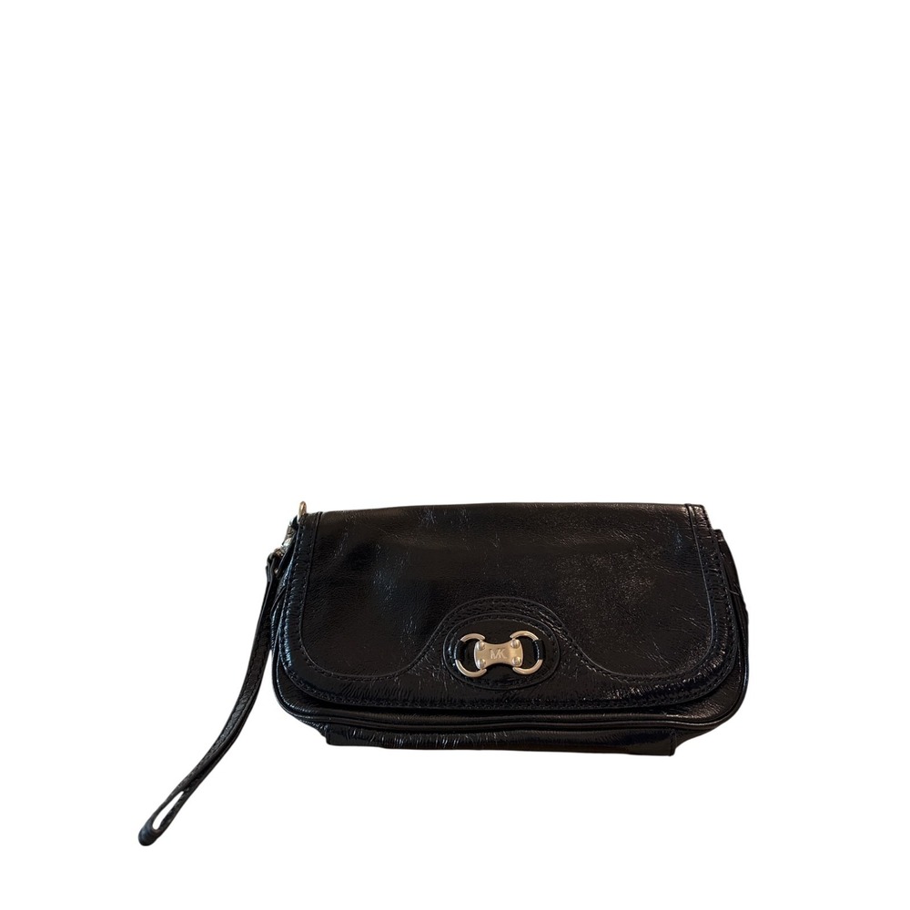 Michael Kors Jet Set Item Medium Black Leather Classy Clutch Wristlet Formal Bag